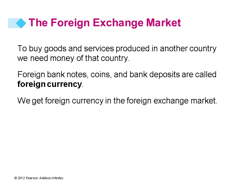 The Foreign Exchange Market To buy goods and services produced in another country we